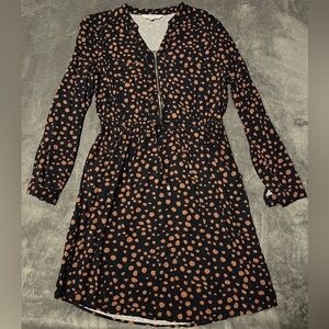 APRICOT Navy and Brown Polka Dot Long Sleeve Dress